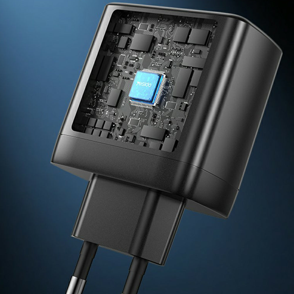 Nettlader Yesido YC144, 65W, 3.25A, 1 x USB-A - 2 x USB-C, Svart