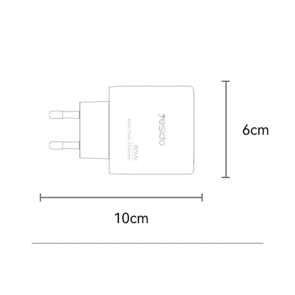 Nettlader Yesido YC144, 65W, 3.25A, 1 x USB-A - 2 x USB-C, Svart