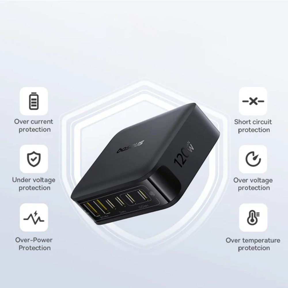 Baseus EnerFill FH21 ladestasjon, 120W, 3.25A, 2 x USB-A - 4 x USB-C, Svart E0120T00