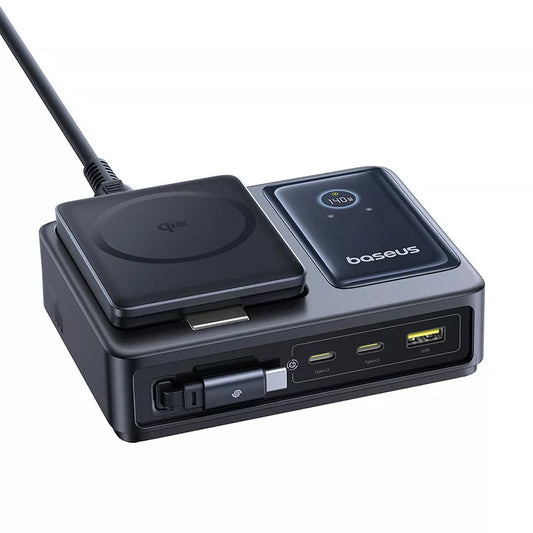 Baseus Nomos QI 5in1 ladestasjon, 140W, 5A, 1 x USB-A - 2 x USB-C, Svart P10178800123-00