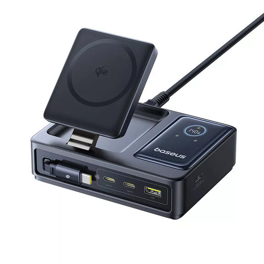 Baseus Nomos QI 5in1 ladestasjon, 140W, 5A, 1 x USB-A - 2 x USB-C, Svart P10178800123-00