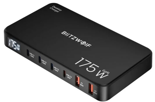 Ladestasjon BlitzWolf BW-S30, 175W, 5A, 2 x USB-A - 4 x USB-C, Svart