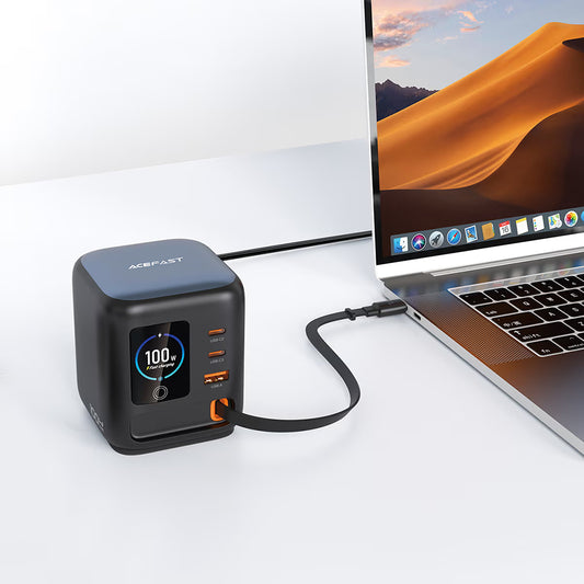 Ladestasjon med USB-C-kabel Acefast Z10, 100W, 1 x USB-A - 2 x USB-C, svart