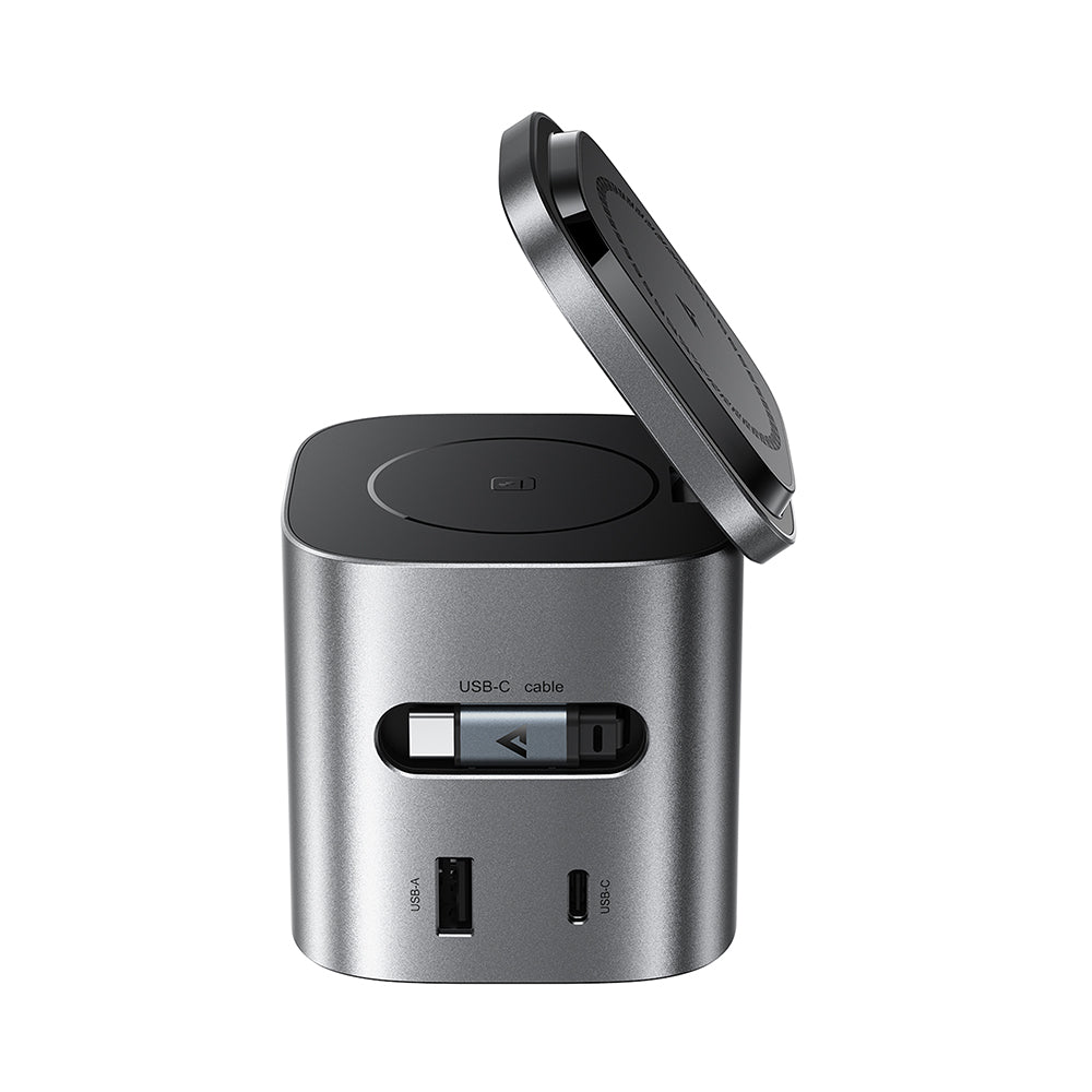 Ladestasjon med USB-C-kabel Acefast Z9 QI 6in1, 80W, 1 x USB-C - 1 x USB-A, Svart