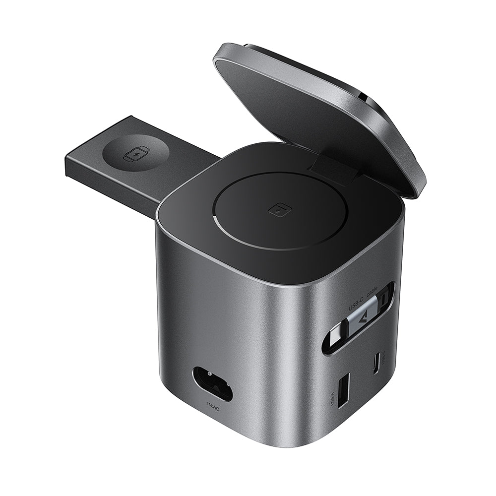 Ladestasjon med USB-C-kabel Acefast Z9 QI 6in1, 80W, 1 x USB-C - 1 x USB-A, Svart