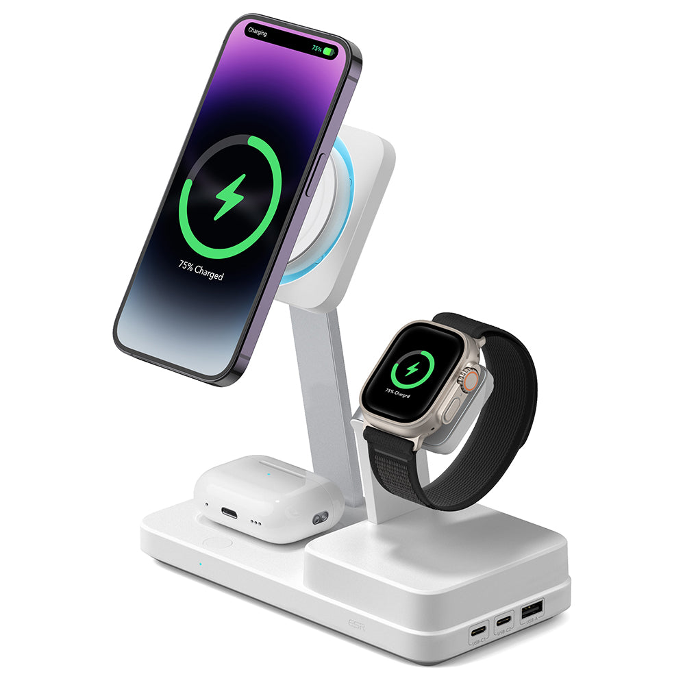Ladestasjon ESR CryoBoost QI 6in1, 100W, 2 x USB-A - 1 x USB-C, Hvit