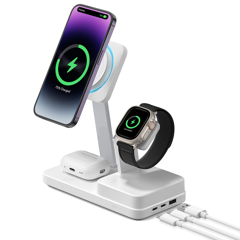 Ladestasjon ESR CryoBoost QI 6in1, 100W, 2 x USB-A - 1 x USB-C, Hvit