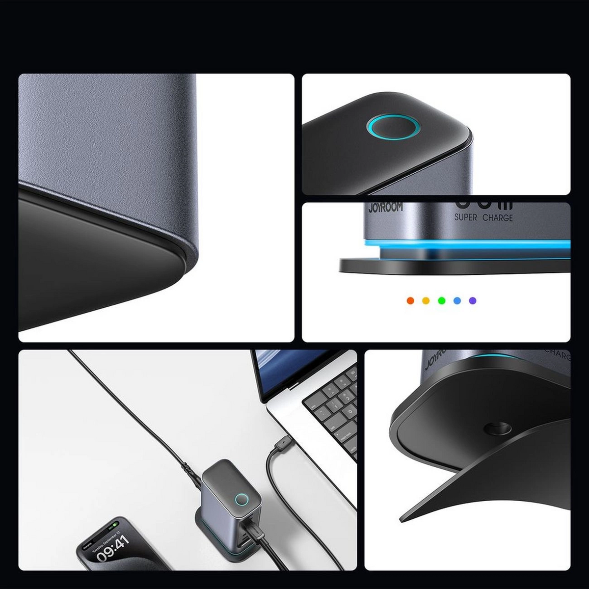 Joyroom JR-TCM02 UK ladestasjon, 65W, 3,25A, 2 x USB-A - 4 x USB-C, grå