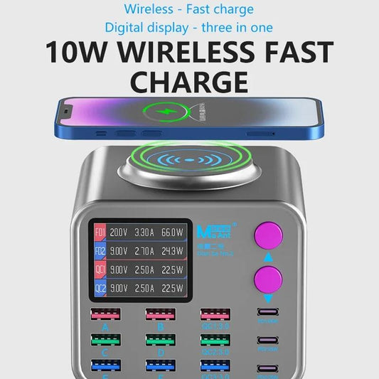 Ladestasjon MaAnt DianBa No.2 QI, 300W, 3A, 3 x USB-C - 9 x USB-A, Grå