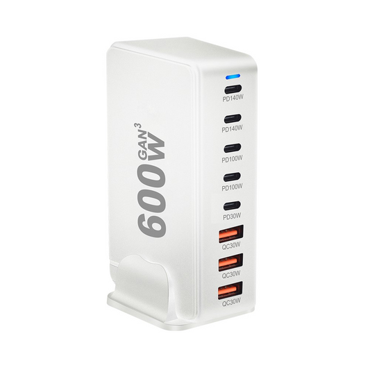 OEM Ladestasjon, 600W, 4 x USB-A - 4 x USB-C, Hvit
