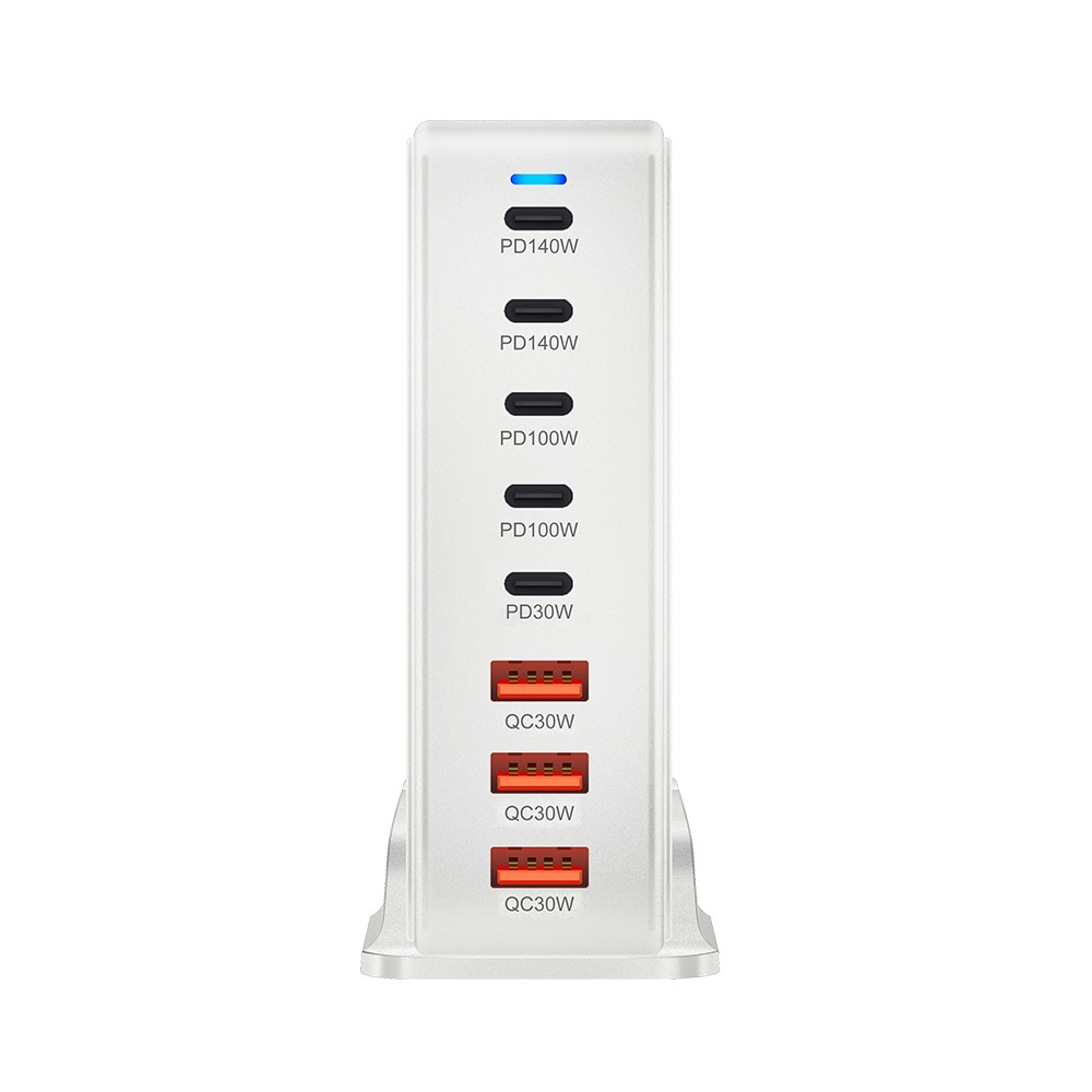 OEM Ladestasjon, 600W, 4 x USB-A - 4 x USB-C, Hvit