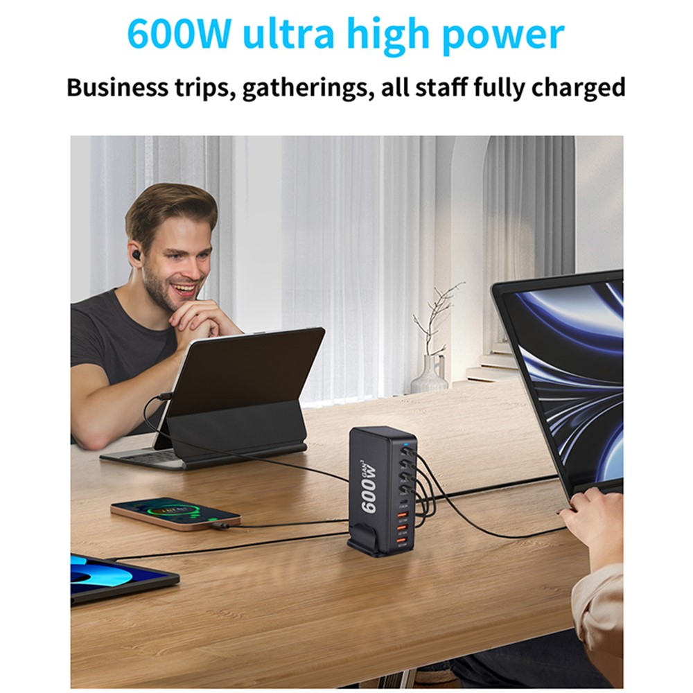 OEM Ladestasjon, 600W, 4 x USB-A - 4 x USB-C, Hvit