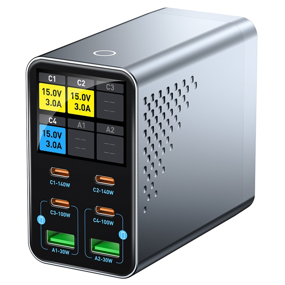 OEM WLX-G3 Ladestasjon, 140W, 5A, 2 x USB-A - 4 x USB-C, Grå
