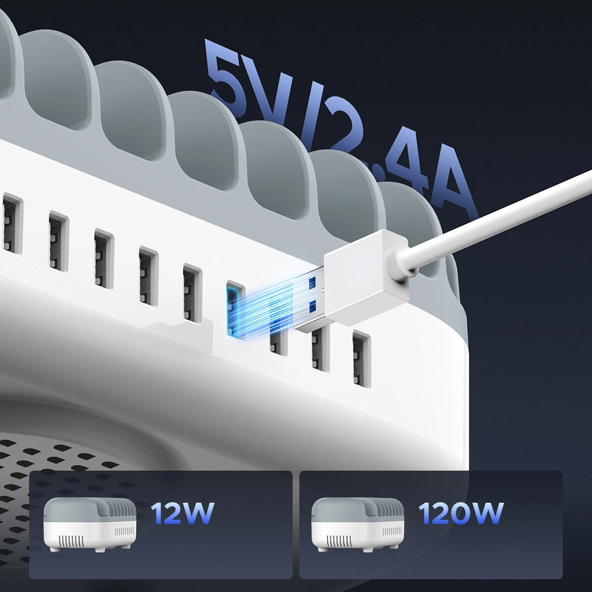 Orico DUK-10P-V1 ladestasjon, 120W, 2.4A, 10 x USB-A, Hvit
