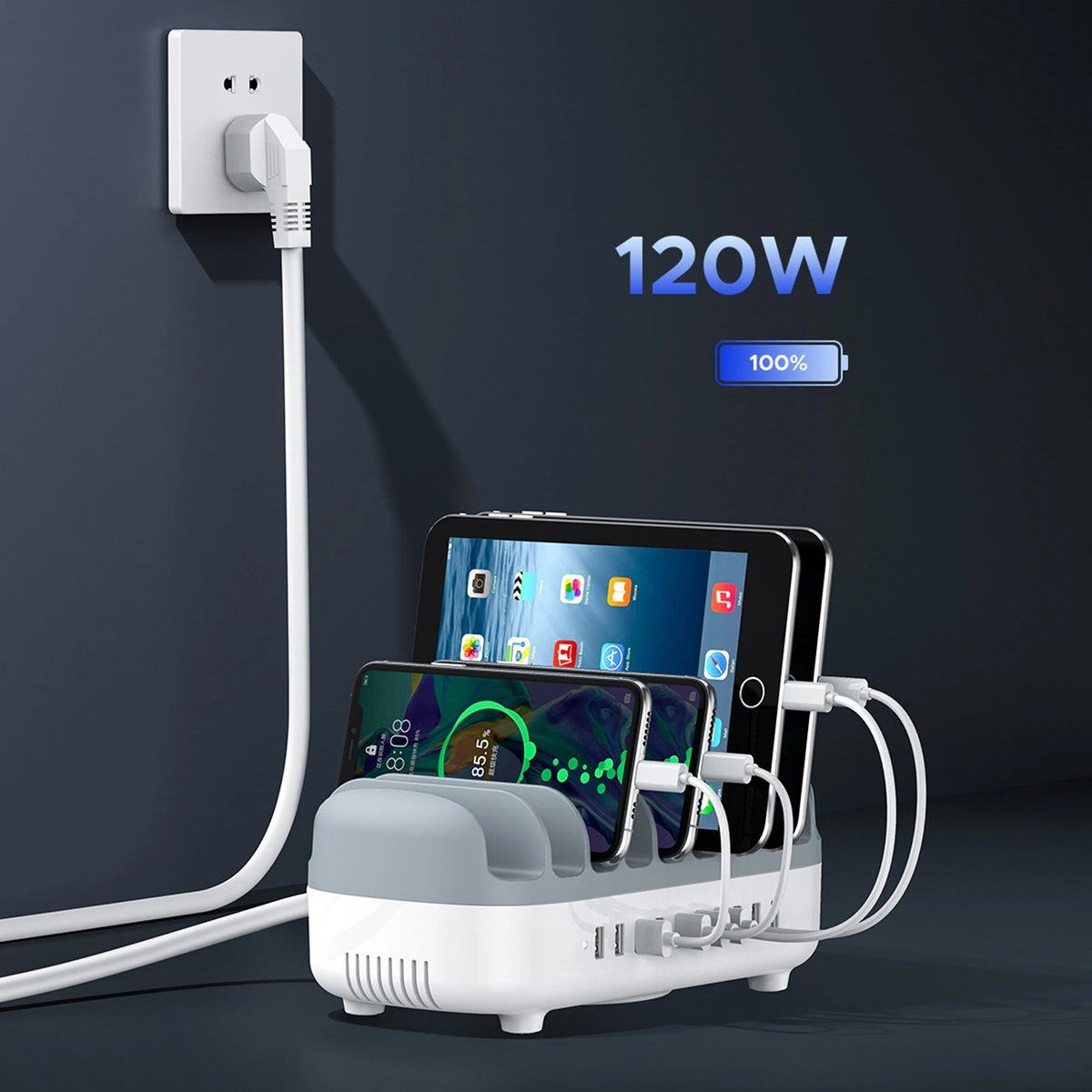 Orico DUK-10P-V1 ladestasjon, 120W, 2.4A, 10 x USB-A, Hvit