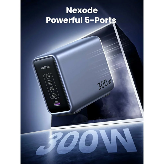 UGREEN CD333 Nexode Ladestasjon, 300W, 5A, 1 x USB-A - 4 x USB-C, Grå, Reselgert