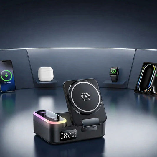 Ladestasjon Yesido DS38 Display QI 3in1, 65W, 3A, 1 x USB-A - 2 x USB-C, Svart