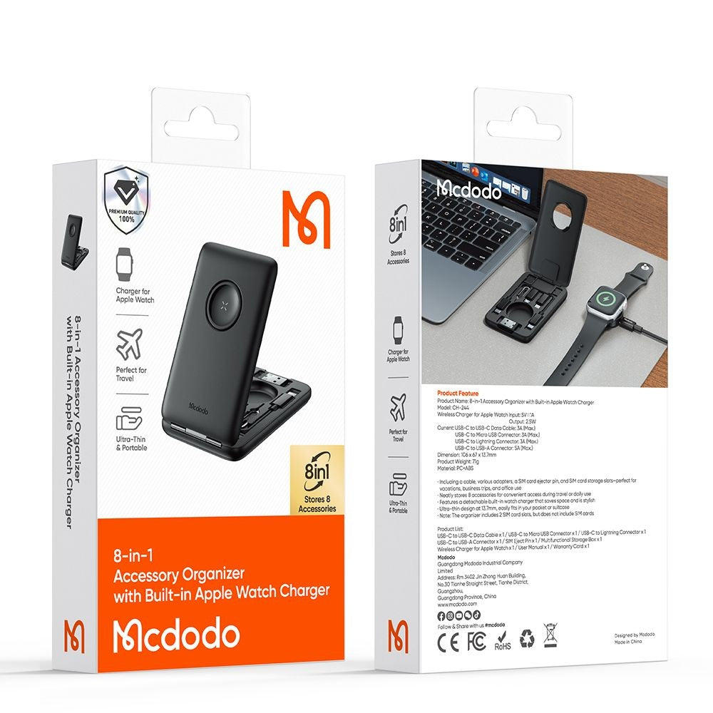 Trådløs Lader med Organizer McDodo CH-2440 8in1 for Apple Watch Series, Svart