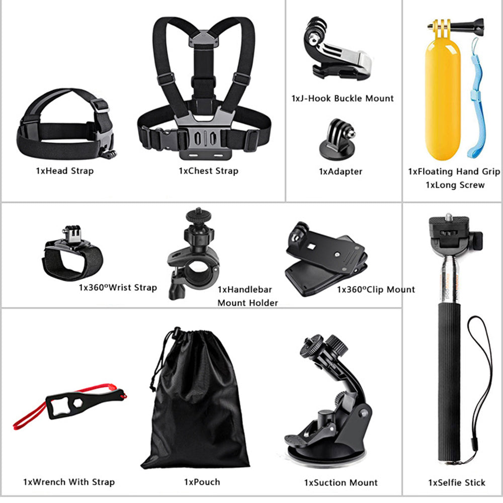 Sportskamera Tilbehørssett Techsuit SA15 for GoPro / SJCAM Series, 15i1, Svart