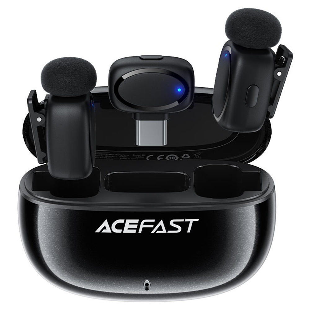 Lavaliermikrofon Acefast R2, USB-C, Sett med 2 stykker, Svart