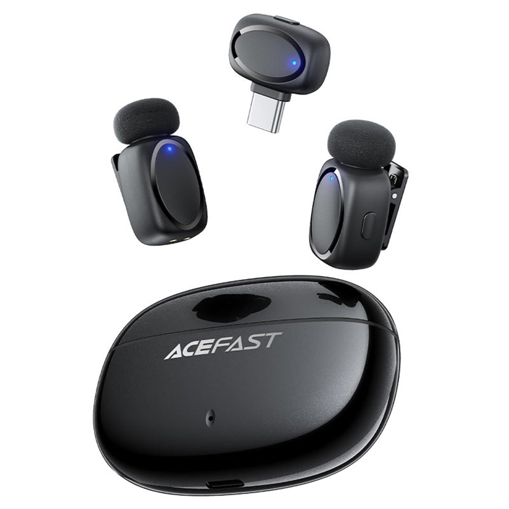 Lavaliermikrofon Acefast R2, USB-C, Sett med 2 stykker, Svart