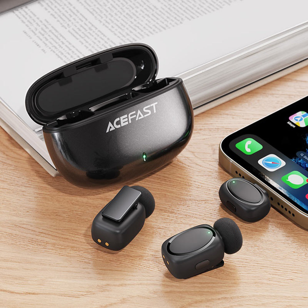 Lavaliermikrofon Acefast R2, USB-C, Sett med 2 stykker, Svart