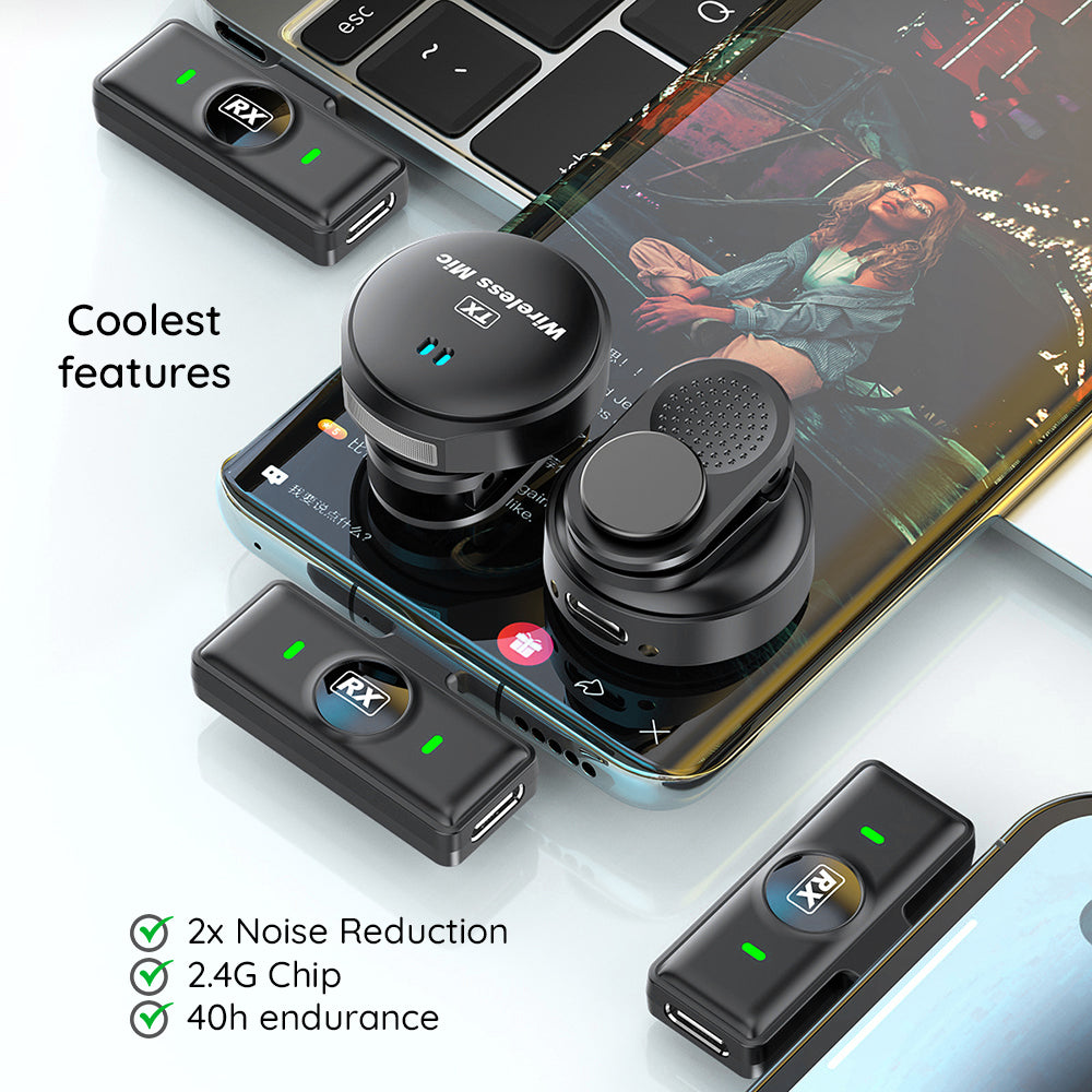 Lavalier Techsuit LW5, USB-C, Sett med 2 stykker, Svart