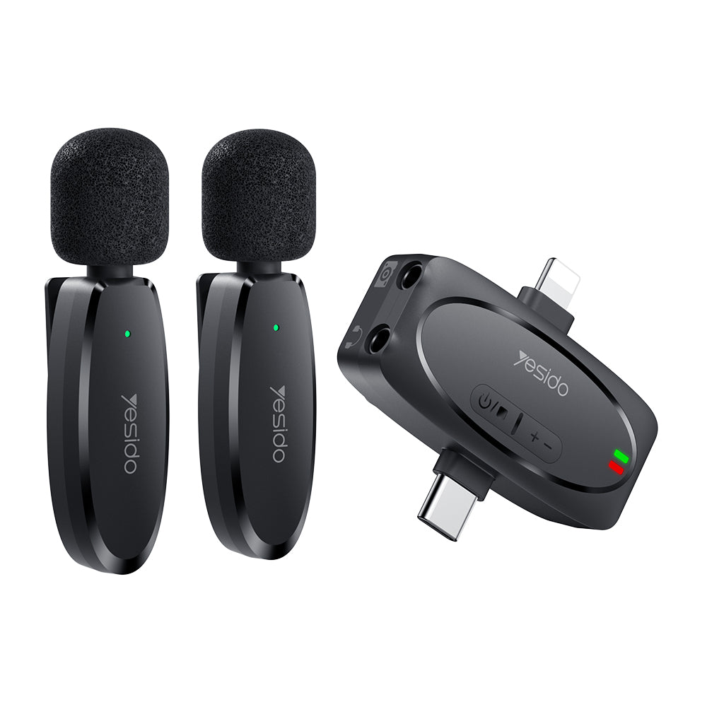 Lavaliermikrofon Yesido KR15, USB-C / Lightning, Sett med 2 stykker, Svart