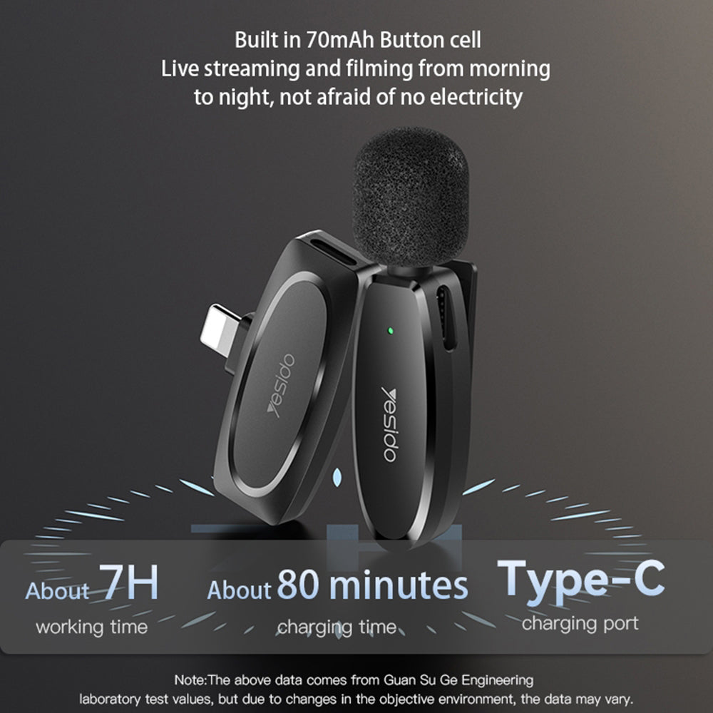 Lavaliermikrofon Yesido KR15, USB-C / Lightning, Sett med 2 stykker, Svart