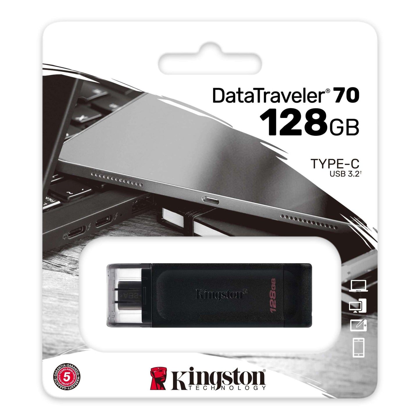 Ekstern USB-C-minne Kingston DT70, 128Gb DT70/128GB