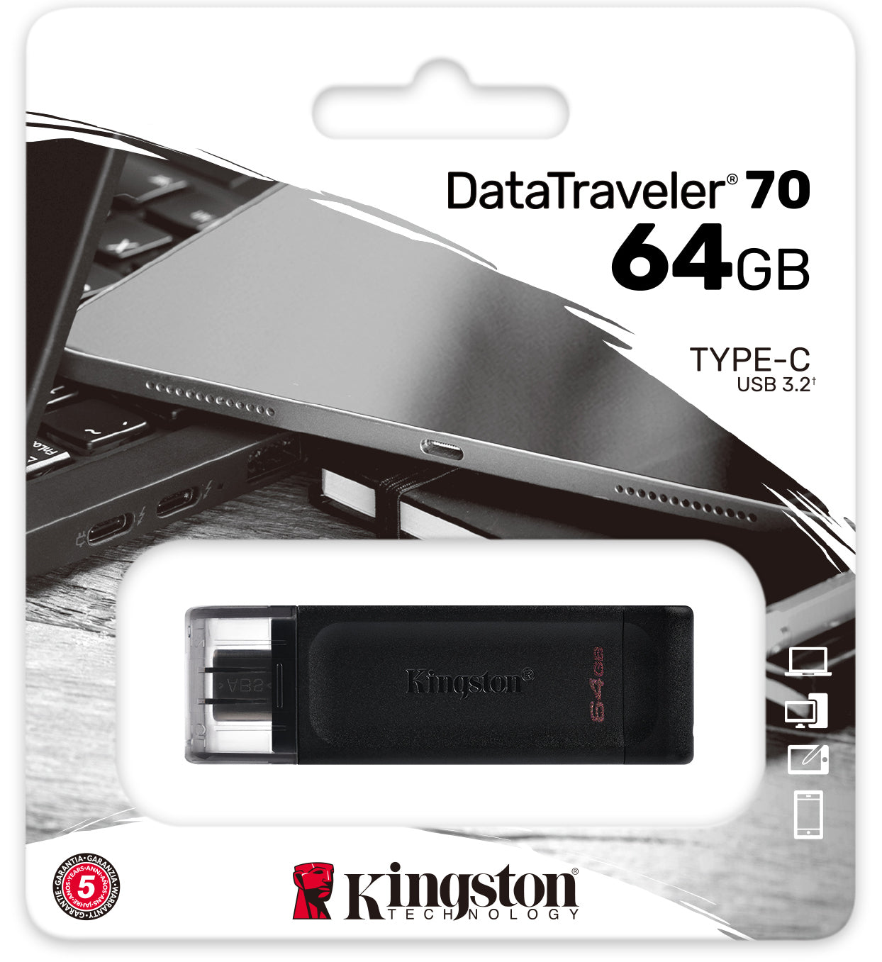 Ekstern USB-C-minne Kingston DT70, 64Gb DT70/64GB