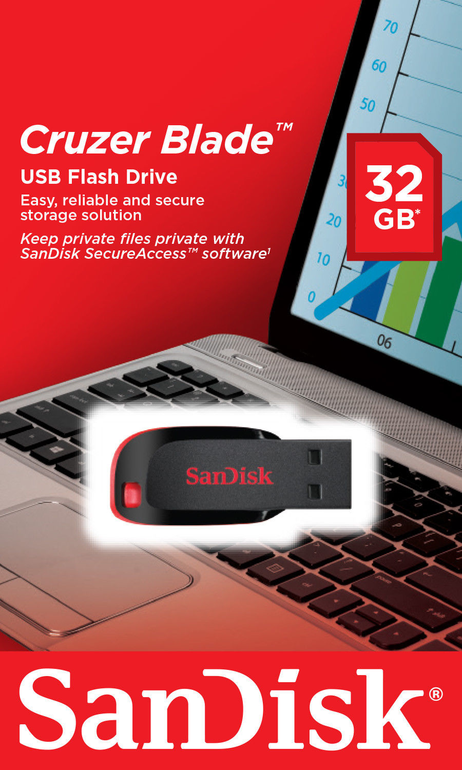 Ekstern USB-A-minne SanDisk Cruzer Blade, 32Gb SDCZ50-032G-B35