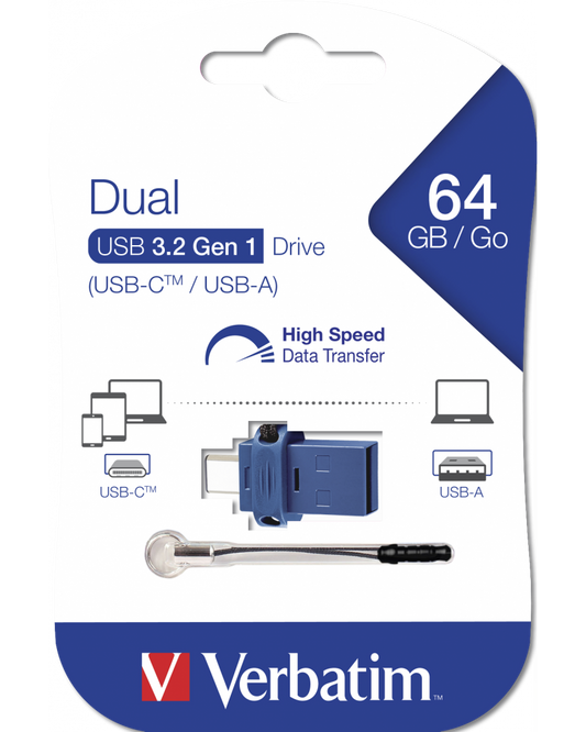 Ekstern lagring USB-A 3.0 / USB-C Verbatim StoreNGo, 64Gb 49967