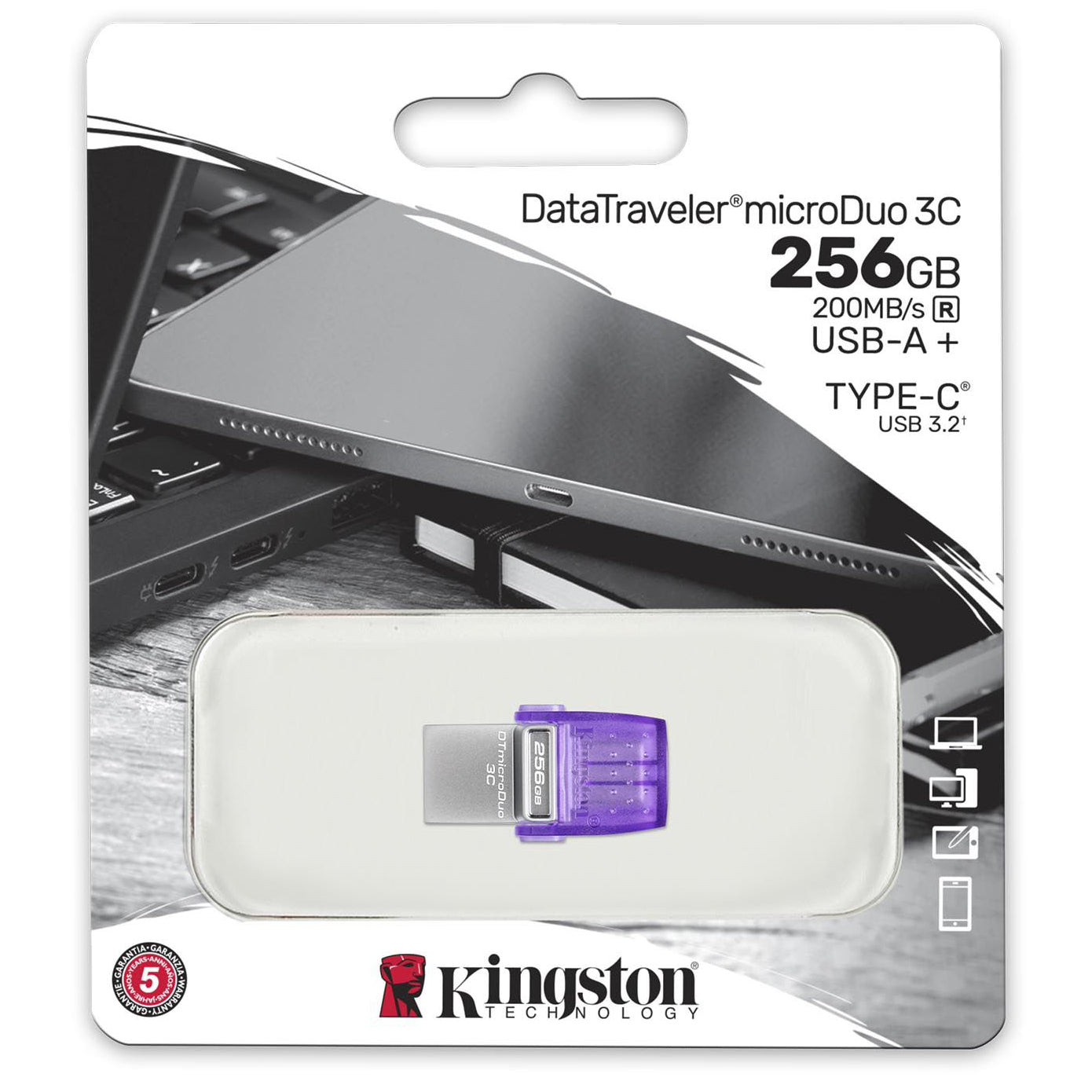 Ekstern Minne USB-A - USB-C Kingston microDuo 3C, 256Gb DTDUO3CG3/256GB