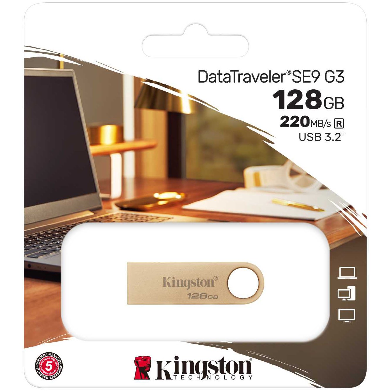 Ekstern USB-A 3.2-minne Kingston DT SE9 G3, 128Gb DTSE9G3/128GB