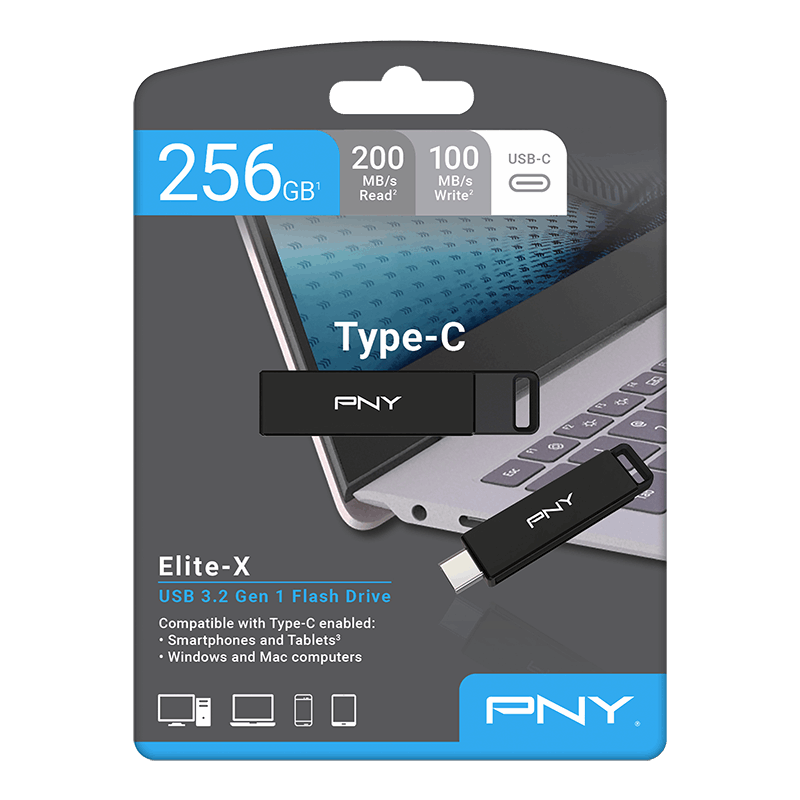 Ekstern USB-C-minne PNY Elite X, 64GB P-FDI64GELTXC-GE