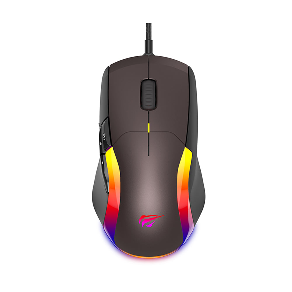 Gamingmus med kabel USB HAVIT MS959S, RGB, 1200DPI - 8000DPI, 1.6m, Svart Okergul