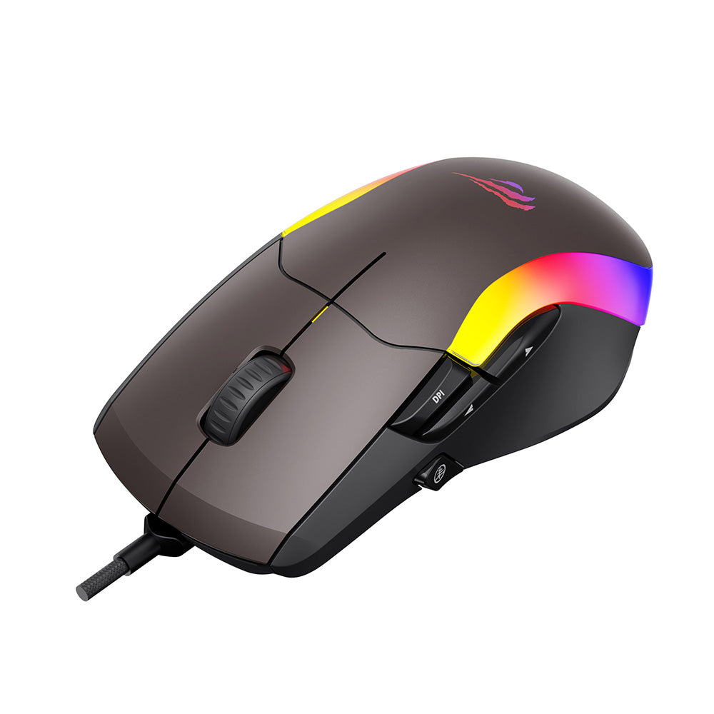 Gamingmus med kabel USB HAVIT MS959S, RGB, 1200DPI - 8000DPI, 1.6m, Svart Okergul