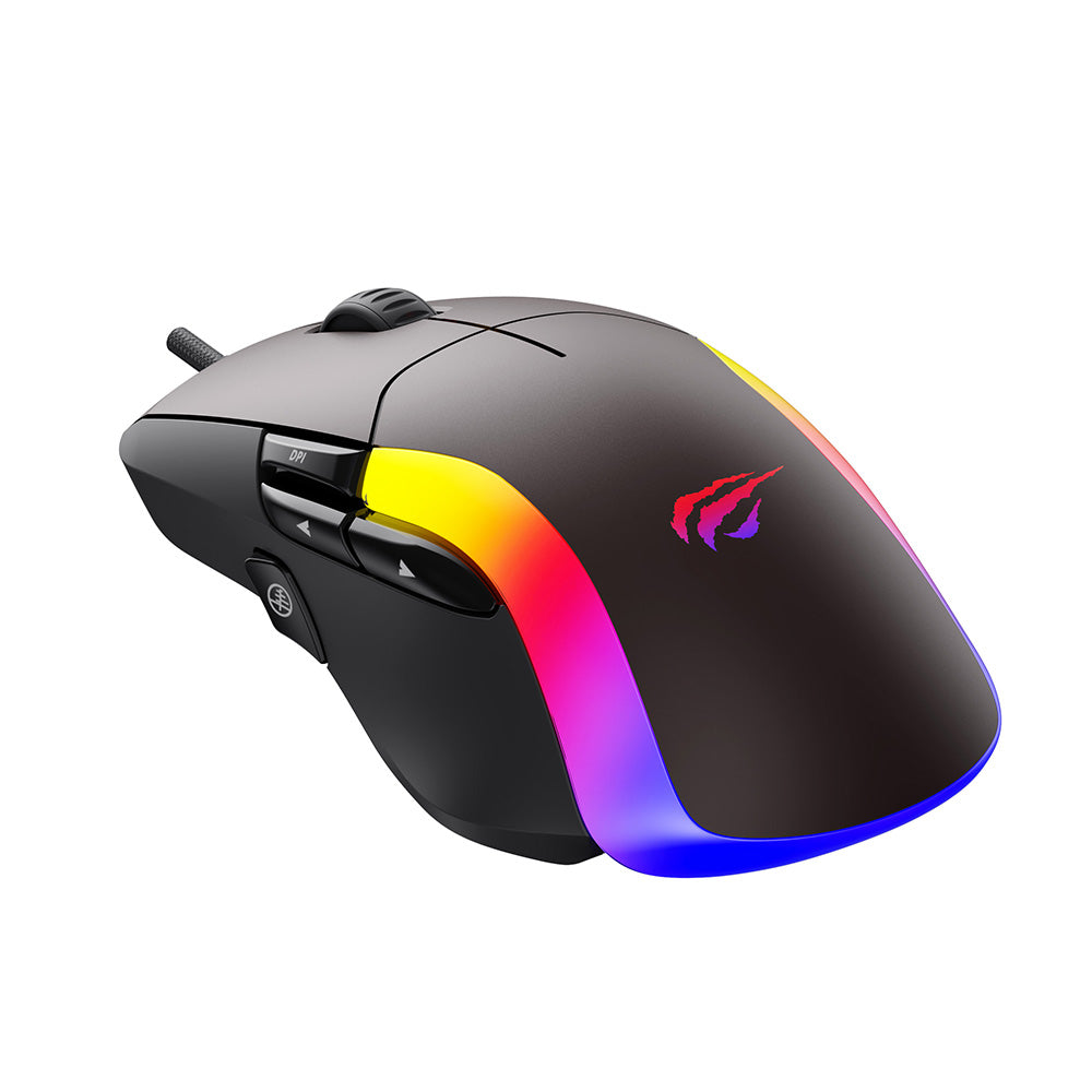 Gamingmus med kabel USB HAVIT MS959S, RGB, 1200DPI - 8000DPI, 1.6m, Svart Okergul