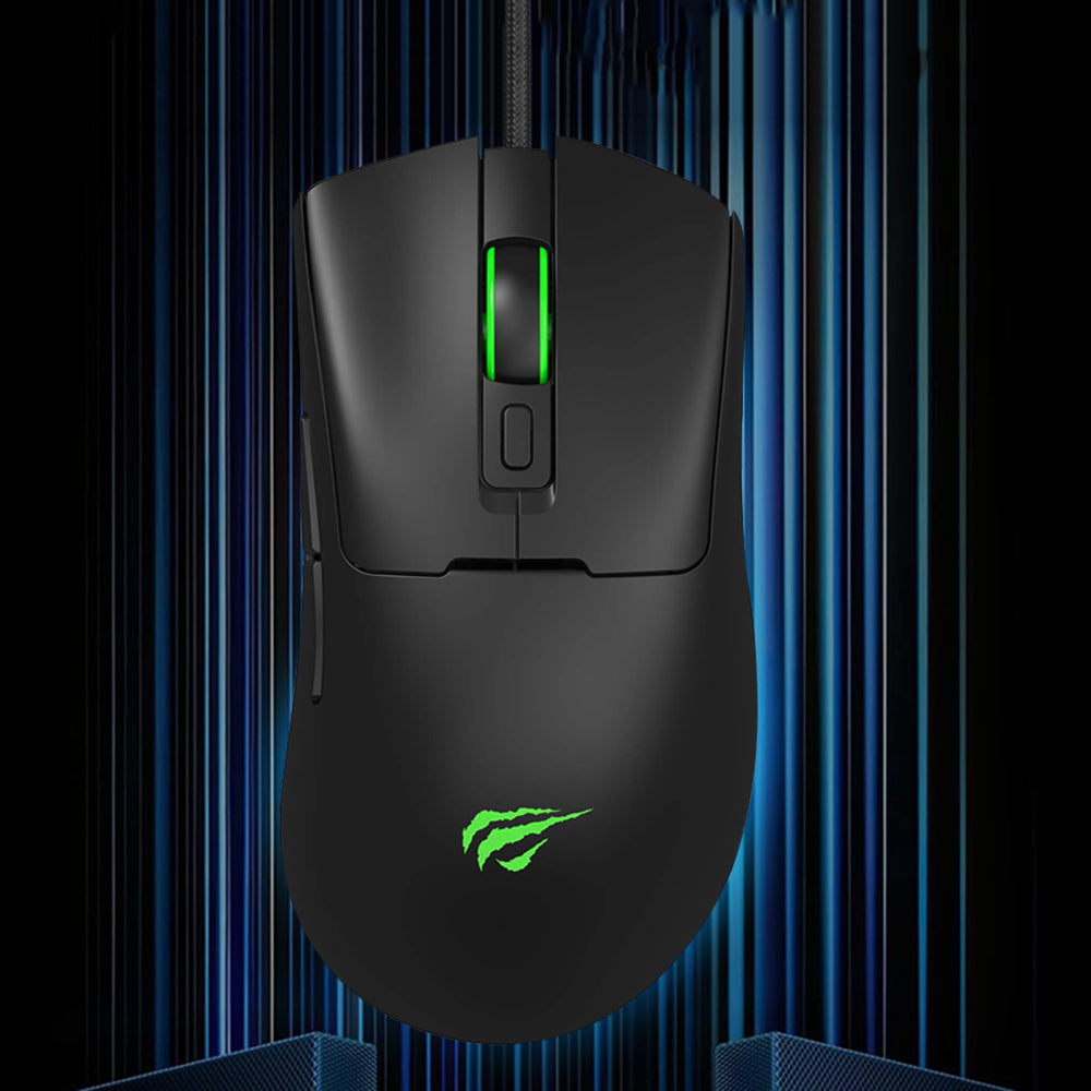 Gamingmus med kabel USB HAVIT MS966, RGB, 800DPI - 12000DPI, 1.6m, Svart