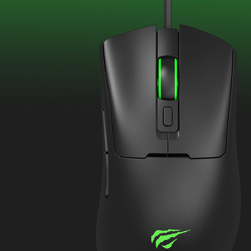 Gamingmus med kabel USB HAVIT MS966, RGB, 800DPI - 12000DPI, 1.6m, Svart