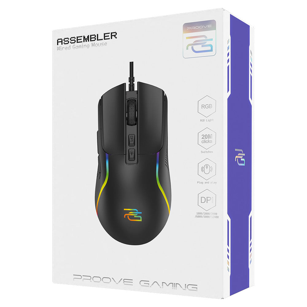 Gamingmus med kabel USB Proove Assembler, RGB, 12400DPI, Svart CMAS00000101