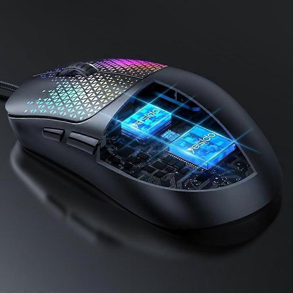 Gamingmus med kabel USB Yesido KB32, RGB, 7200DPI, Svart