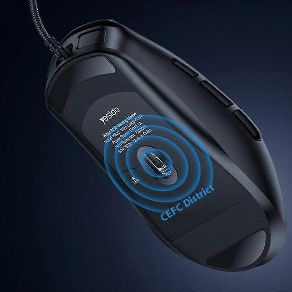 Gamingmus med kabel USB Yesido KB32, RGB, 7200DPI, Svart