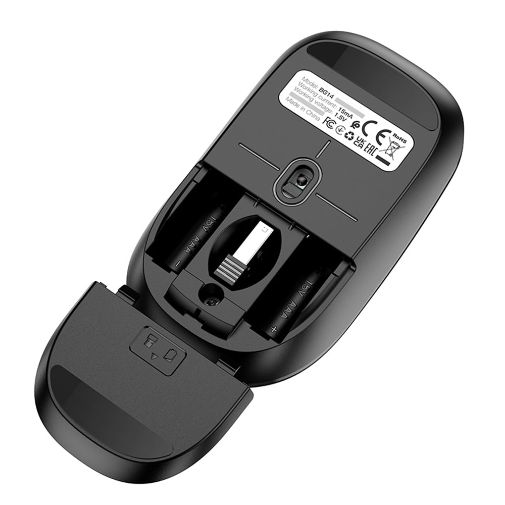 Trådløs Mus Borofone BG14 Planet, 1000DPI, BT / Wi-Fi, Svart