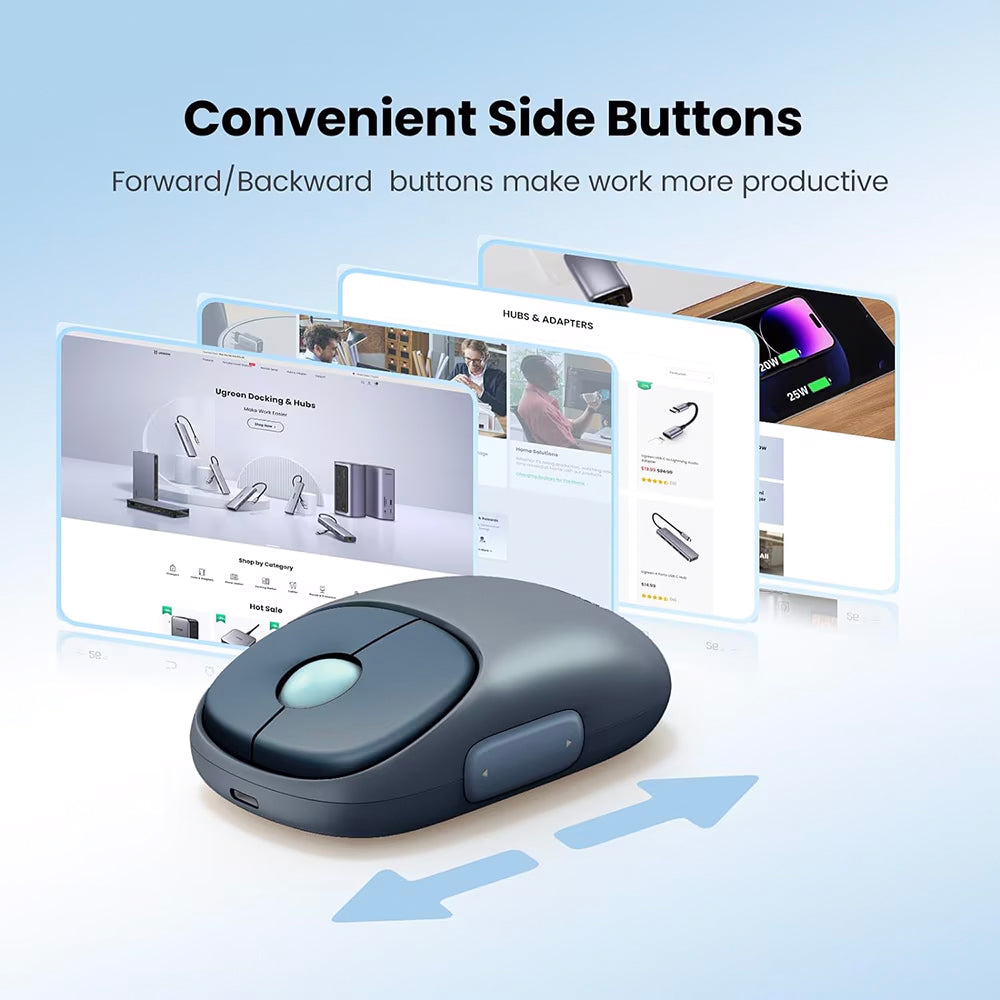 Trådløs Mus UGREEN MU102 FUN+, 4000DPI, BT / Wi-Fi, Blå