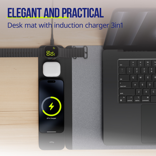 MousePad Allity. ALP-100 4i1 med trådløs lading for telefon / klokke / hodetelefoner, svart