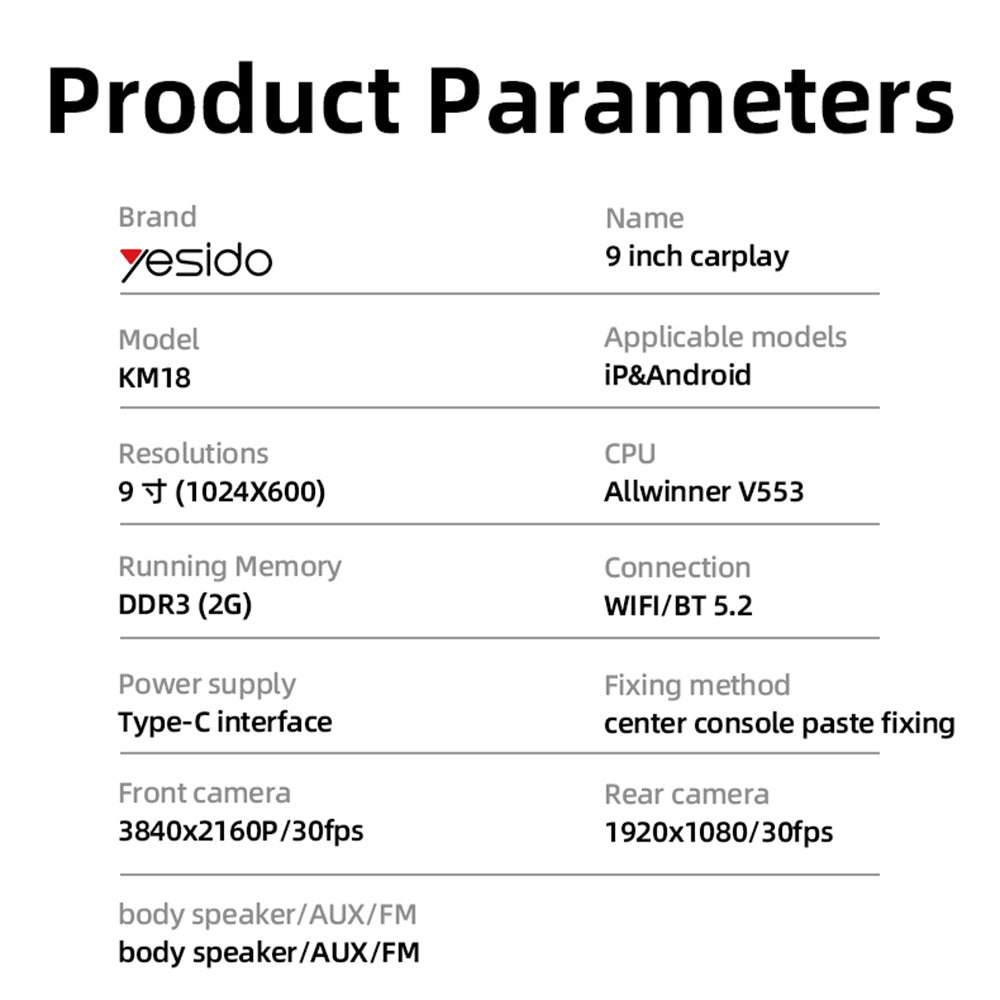 Navigasjon Auto Yesido KM18, Wi-Fi, 9 tommer
