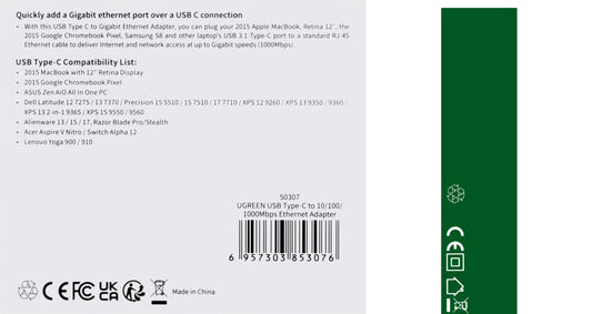 UGREEN US236 nettverkskort, RJ45, USB-C, svart