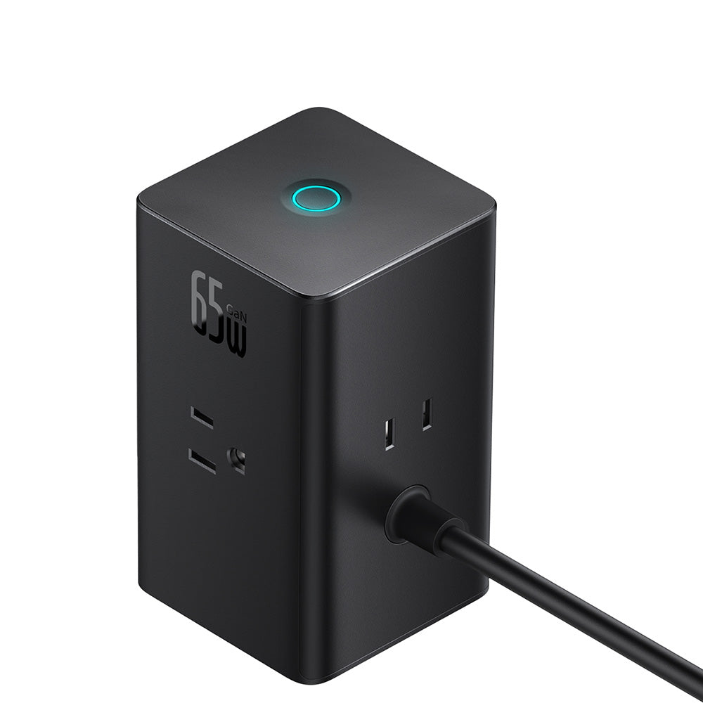Baseus PowerCombo US forlengelseskabel, 3 x stikkontakter - 1 x USB-A - 2 x USB-C, svart PSLR000101
